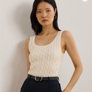 Lauren Ralph Lauren Ivory Cable Knit Sleeveless Sweater
